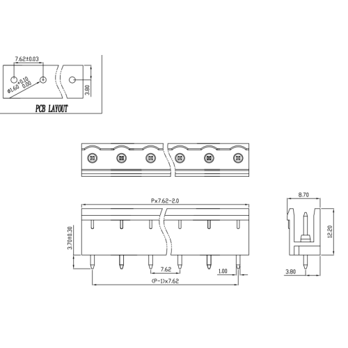 7,62 mm Pitch Plug-in-Plat-In-Anschluss Block Männlich und weiblicher Stecker rechter Winkel öffnen